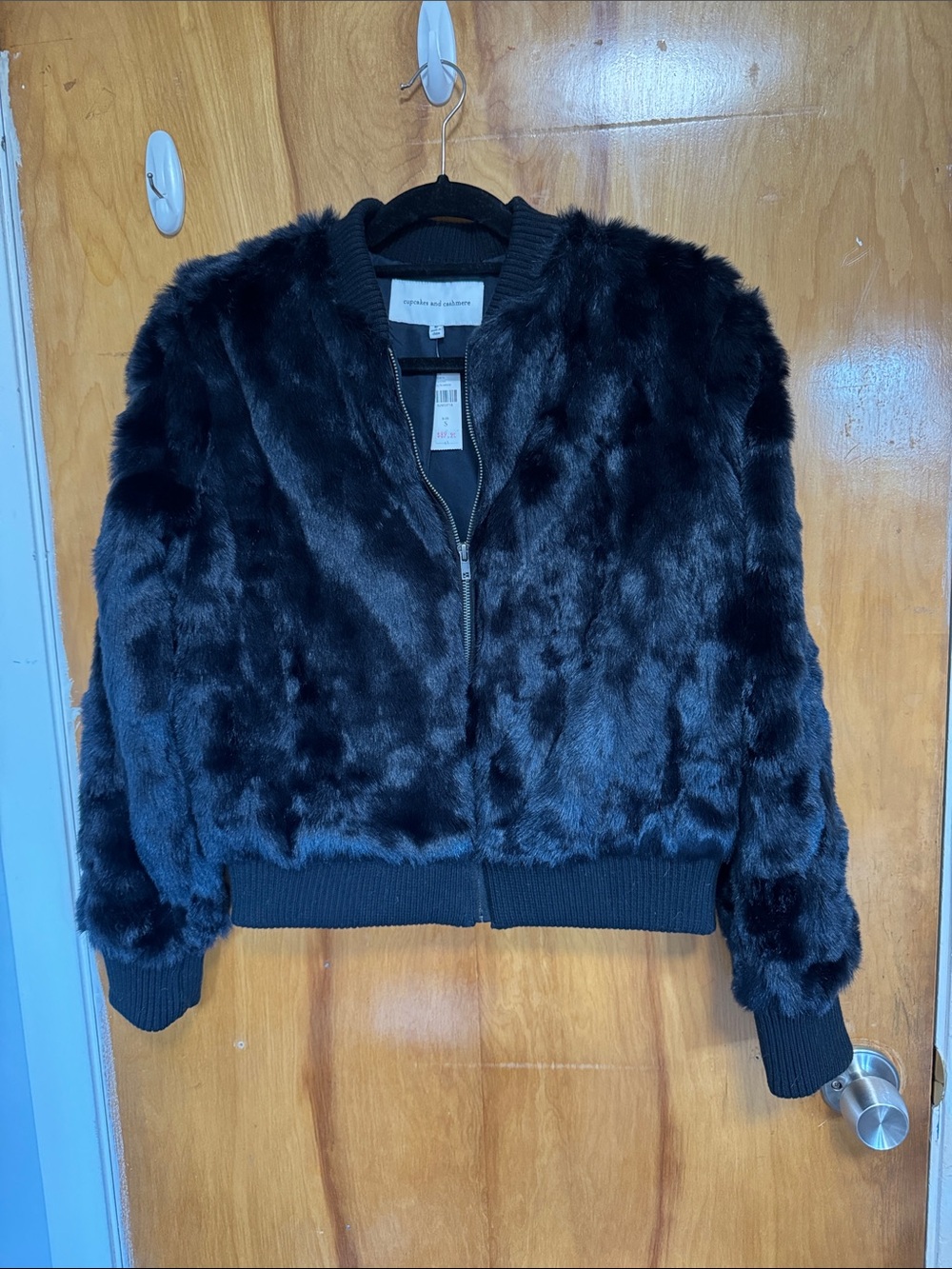Navy Faux-Fur Bomber Jacket